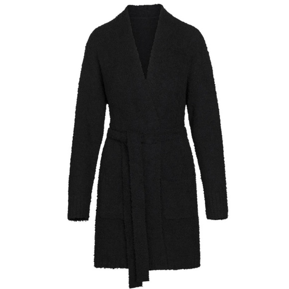 Skims Cozy Knit Short Robe In Onyx Black L/XL - Picture 4 of 10